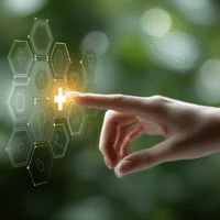 Itinai.com hand touching a medical cross symbol with icons on 110b9cfd 53b0 4ed0 8afe 910037c23e44 0