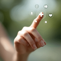 Itinai.com hand touching a medical cross symbol with icons on 249c419b d94c 424f 8f93 e087a960f906 0