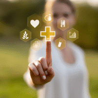 Itinai.com hand touching a medical cross symbol with icons on 3241d96e 99f5 4409 8597 b67523ae23d6 3