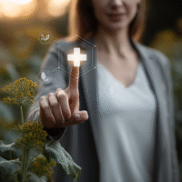 Itinai.com hand touching a medical cross symbol with icons on 3551fd2e f41b 4000 bf57 f9bb1289c7ed 2