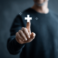 Itinai.com hand touching a medical cross symbol with icons on 4a5accaf 8a07 43d1 8444 8b175c2ffb31 2
