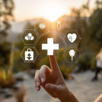 Itinai.com hand touching a medical cross symbol with icons on 56752b66 d0b5 419c a363 f27a9142f13a 2