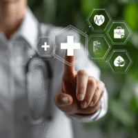 Itinai.com hand touching a medical cross symbol with icons on 8f02db19 9cf5 45d8 ac6b 32f419c6f1f0 0