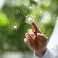 Itinai.com hand touching a medical cross symbol with icons on c9614fa3 af7c 4286 b41e 6fd00a0190ec 2