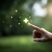 Itinai.com hand touching a medical cross symbol with icons on cf8e1f0e f8a2 4545 ac08 607c3e12f782 0