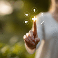 Itinai.com hand touching a medical cross symbol with icons on e5b87c19 7951 4f13 a5d0 d29b22a508e8 0